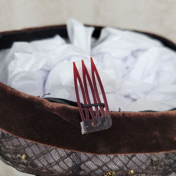 50s Tambour Embroidery Beaded Women's Hat Facinator Pillbox Mesh - Picture 9 of 16